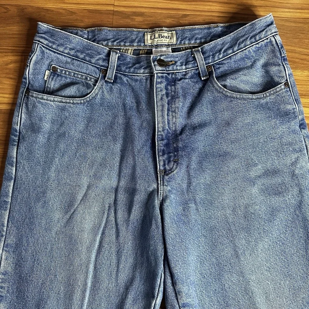 LL Bean Flannel Lined Jeans Mens 34x34 Blue Classic Fit Straight Leg Denim